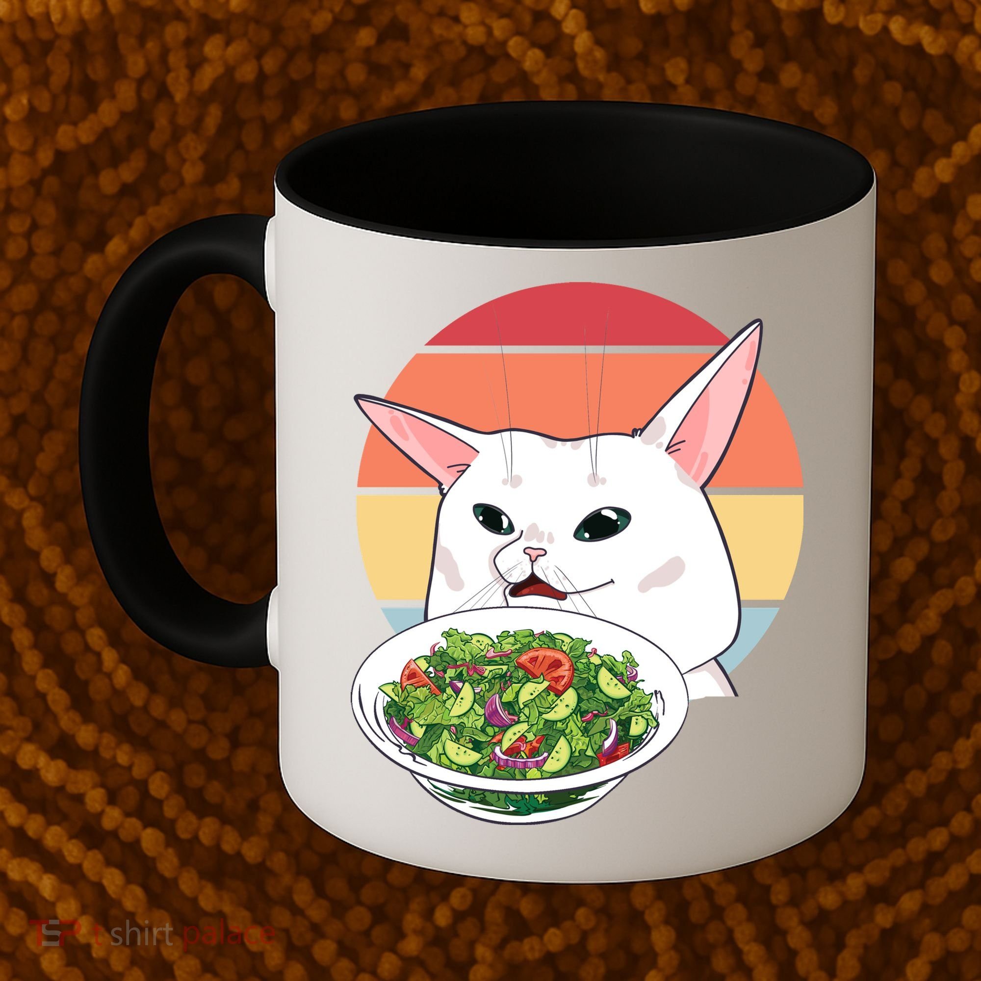 Retro Confused Cat At Dinner Table Meme Coffee Mug