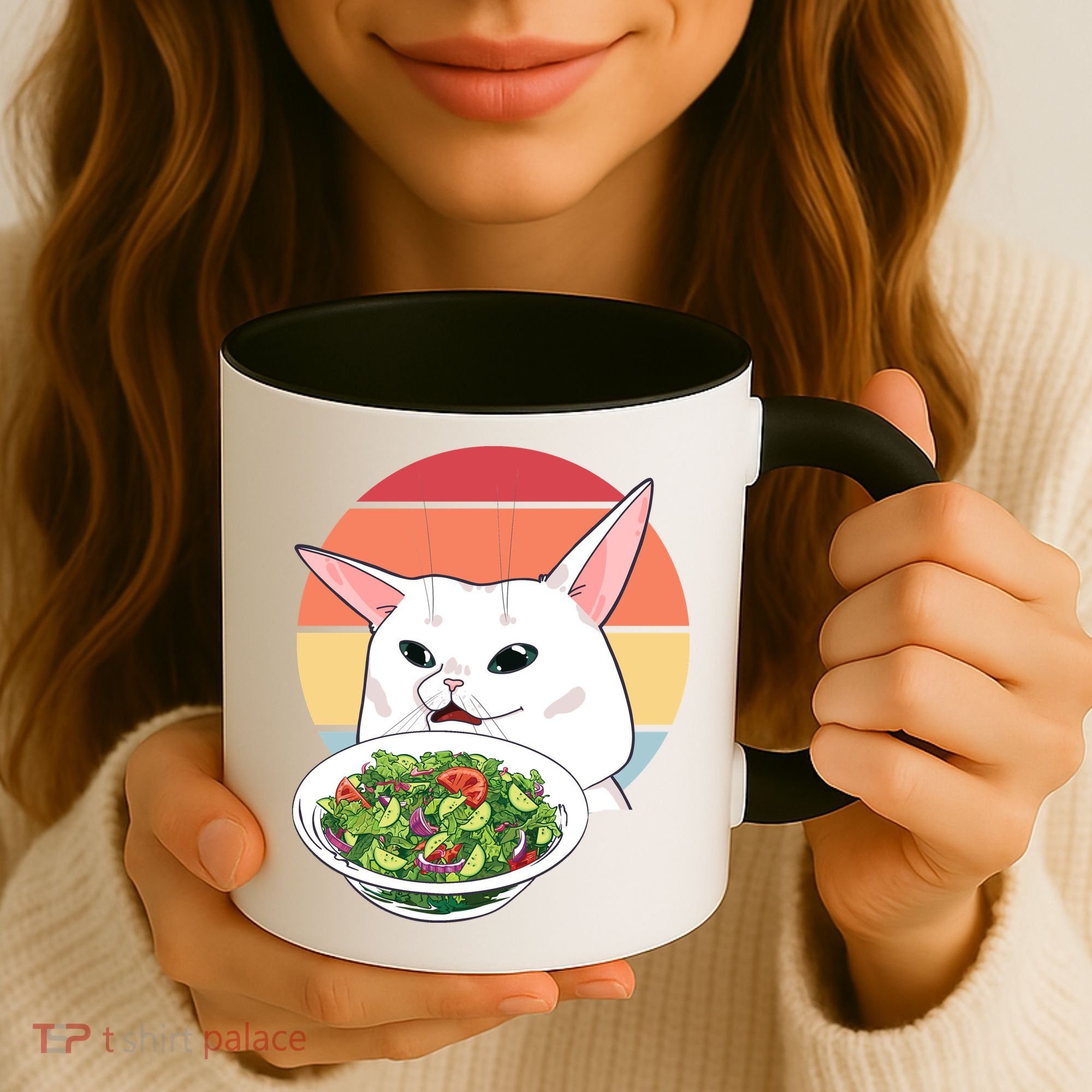Retro Confused Cat At Dinner Table Meme Coffee Mug