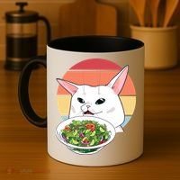 Retro Confused Cat At Dinner Table Meme Coffee Mug thumb 4