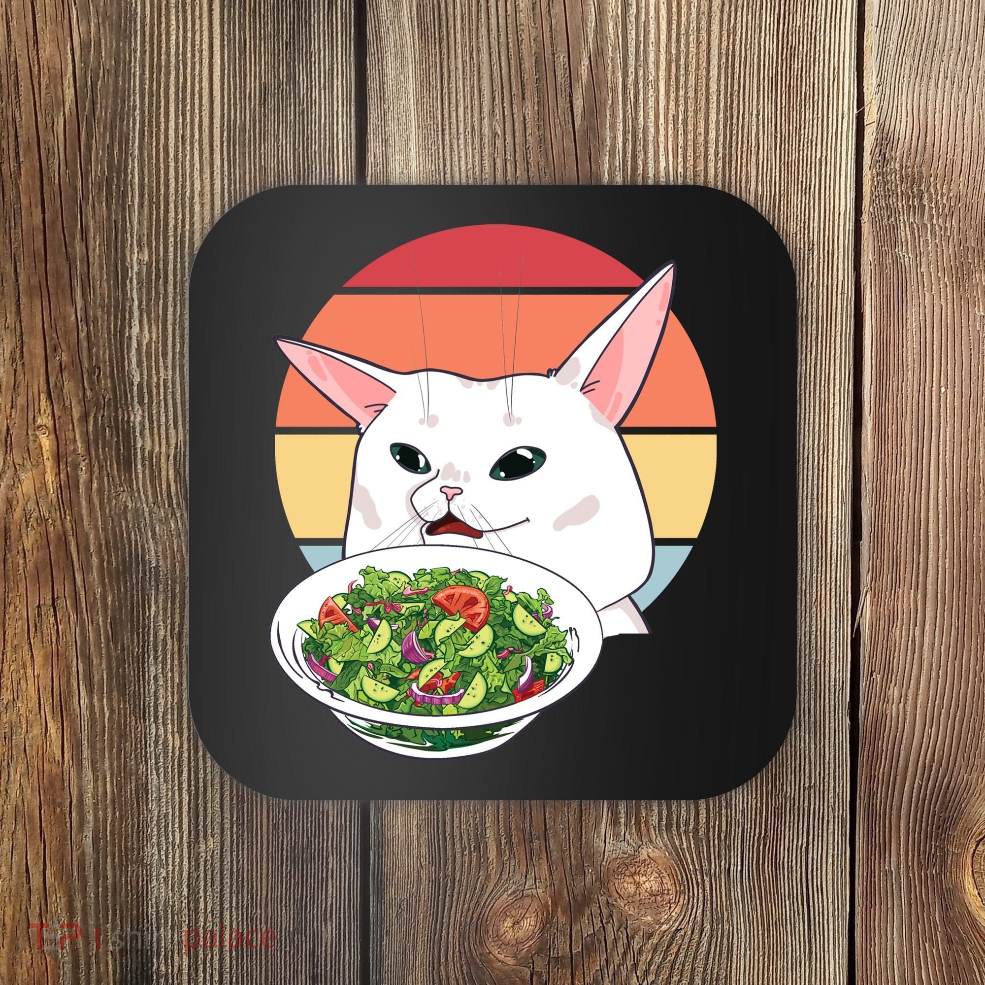Retro Confused Cat At Dinner Table Meme Coaster