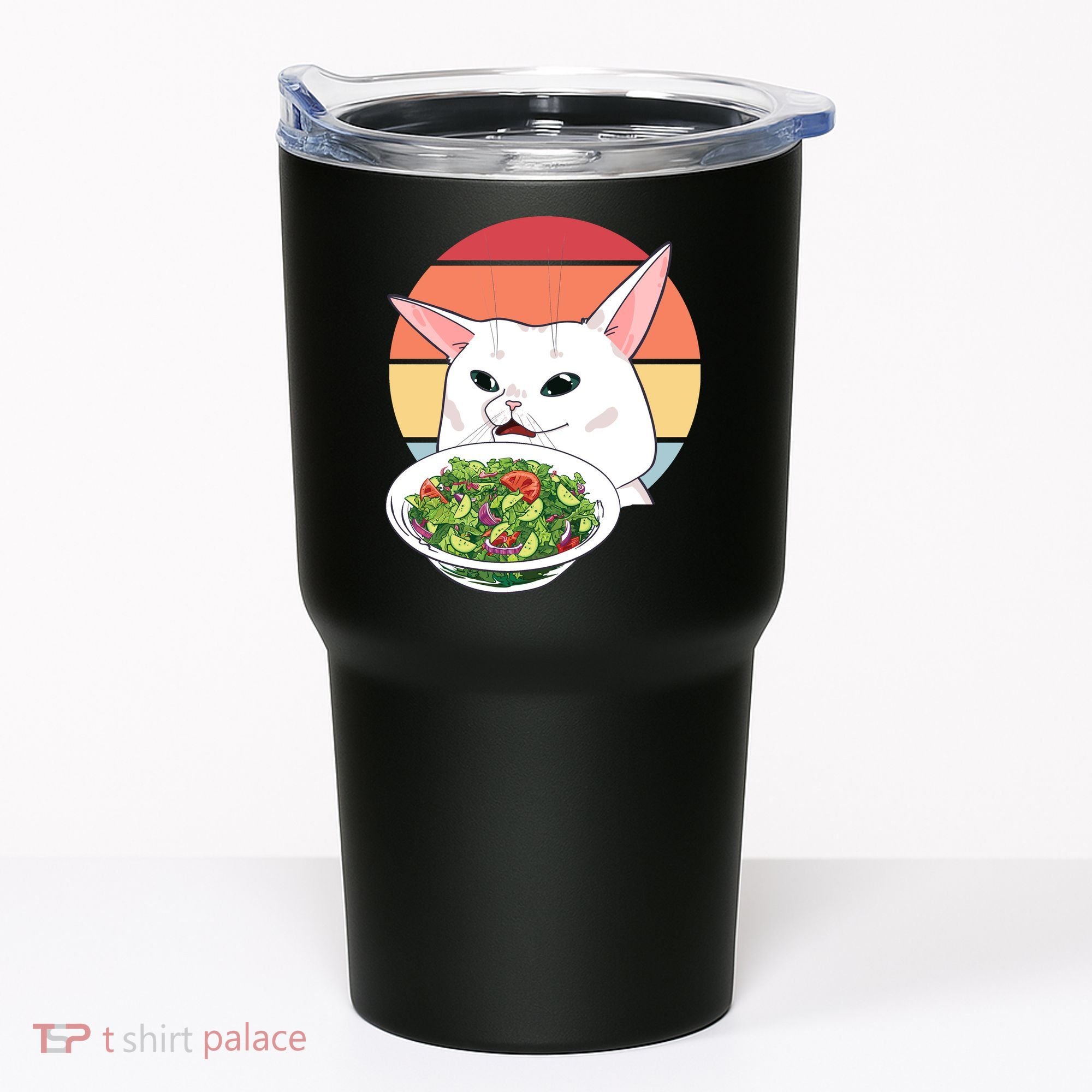 Retro Confused Cat At Dinner Table Meme Tumbler