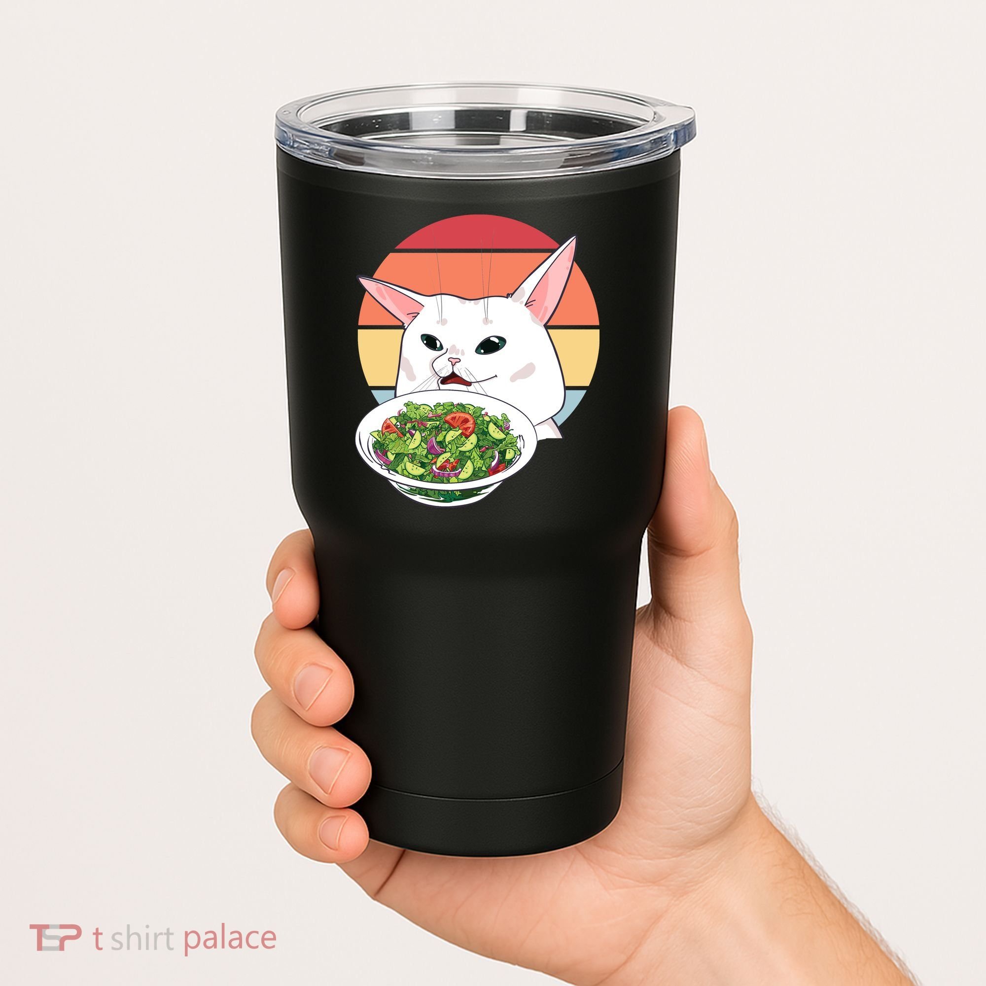 Retro Confused Cat At Dinner Table Meme Tumbler