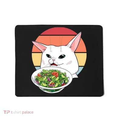 Retro Confused Cat At Dinner Table Meme Mousepad