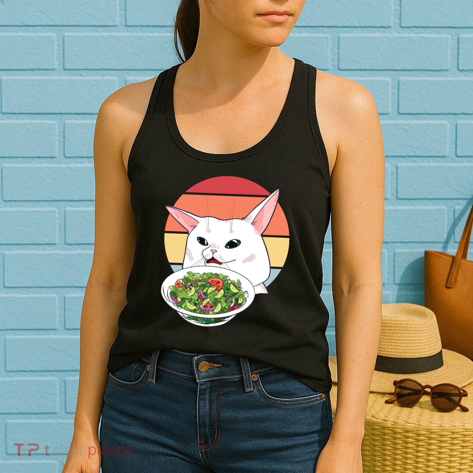 Retro Confused Cat At Dinner Table Meme Women's Tank Top