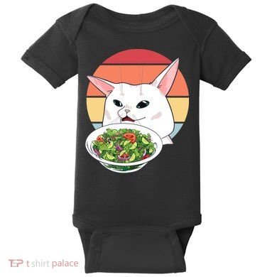 Retro Confused Cat At Dinner Table Meme Baby Bodysuit