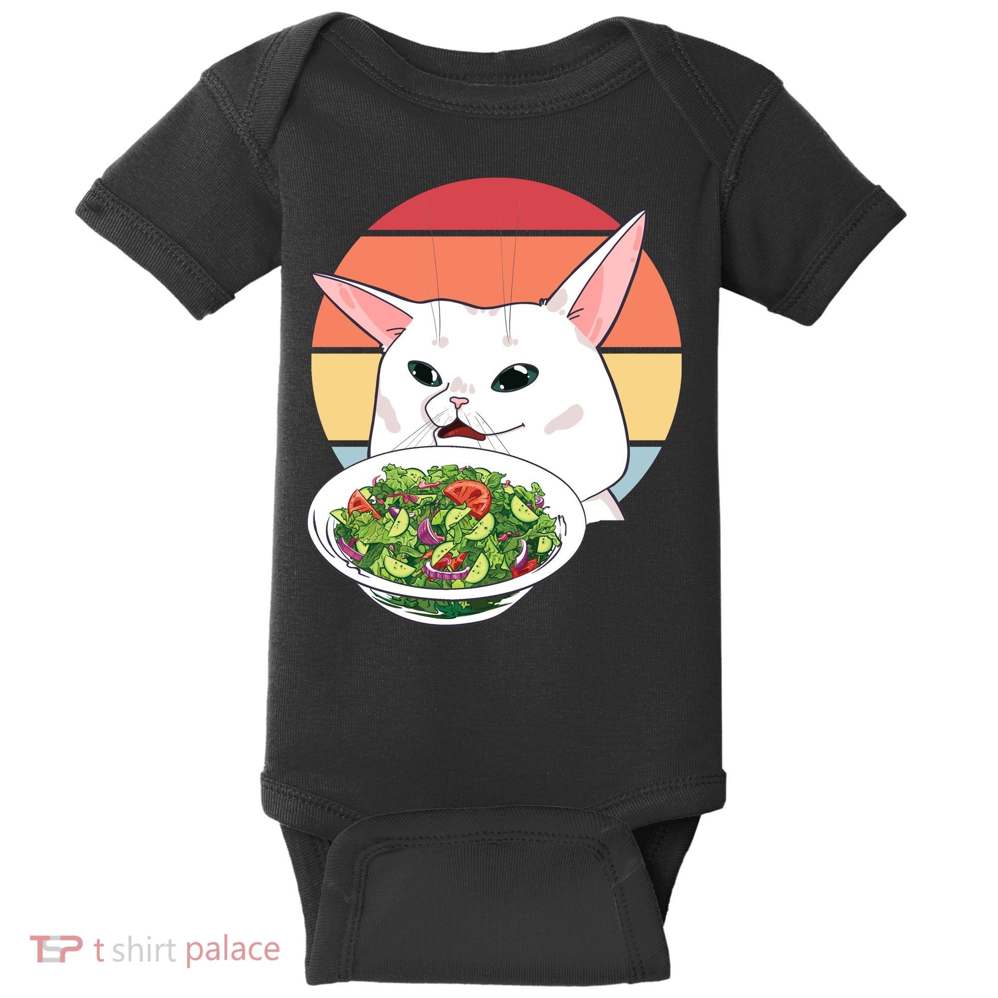Retro Confused Cat At Dinner Table Meme Baby Bodysuit