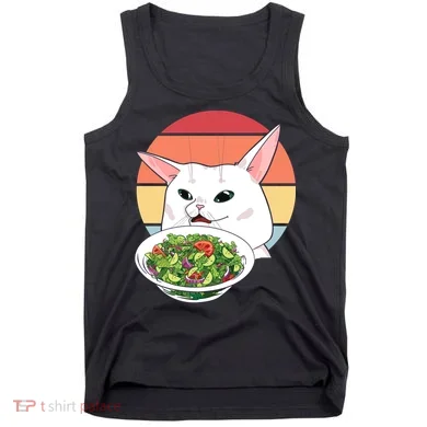 Retro Confused Cat At Dinner Table Meme Tank Top