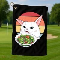 Retro Confused Cat At Dinner Table Meme Golf Towel thumb 1