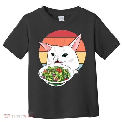 Retro Confused Cat At Dinner Table Meme Toddler T-Shirt