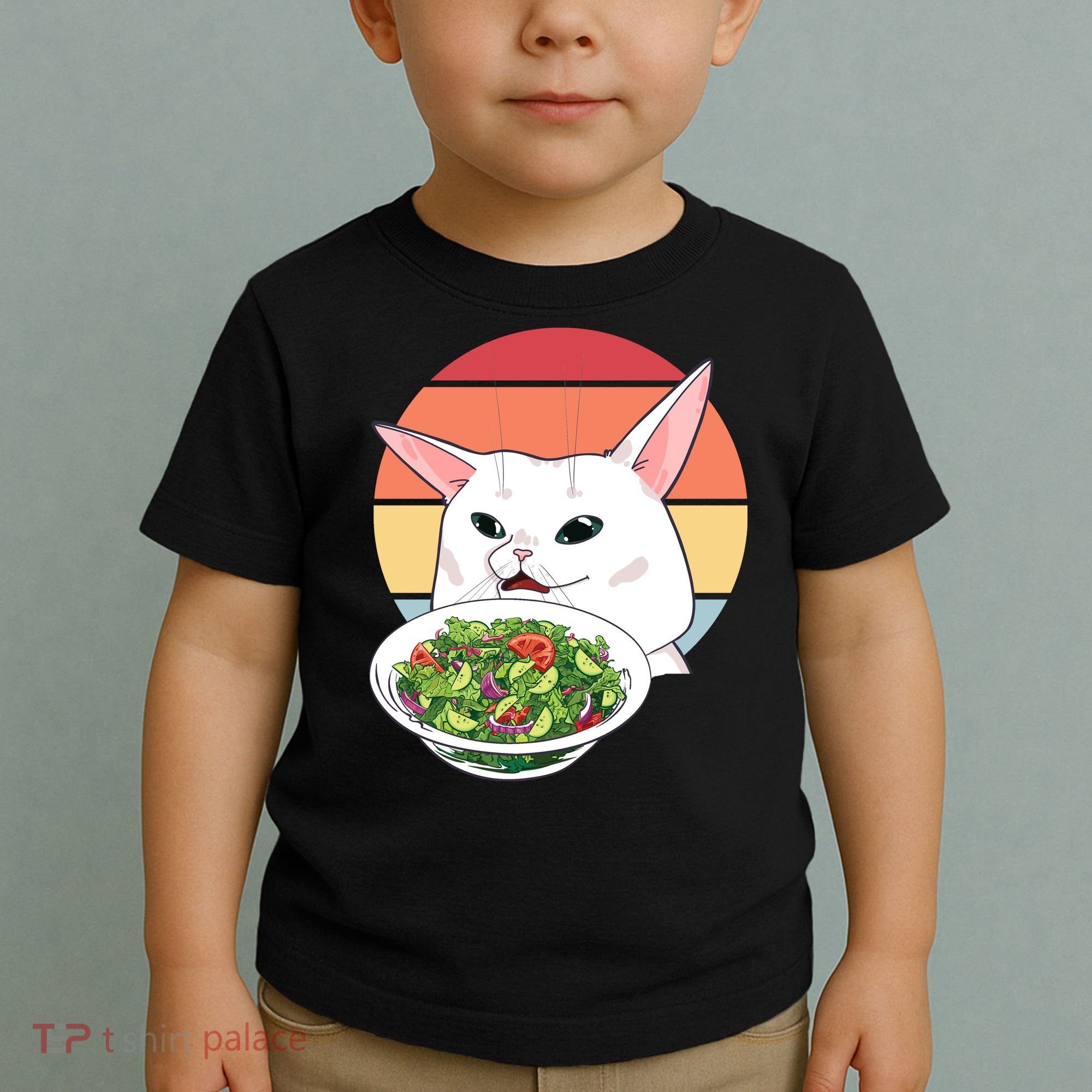 Retro Confused Cat At Dinner Table Meme Toddler T-Shirt