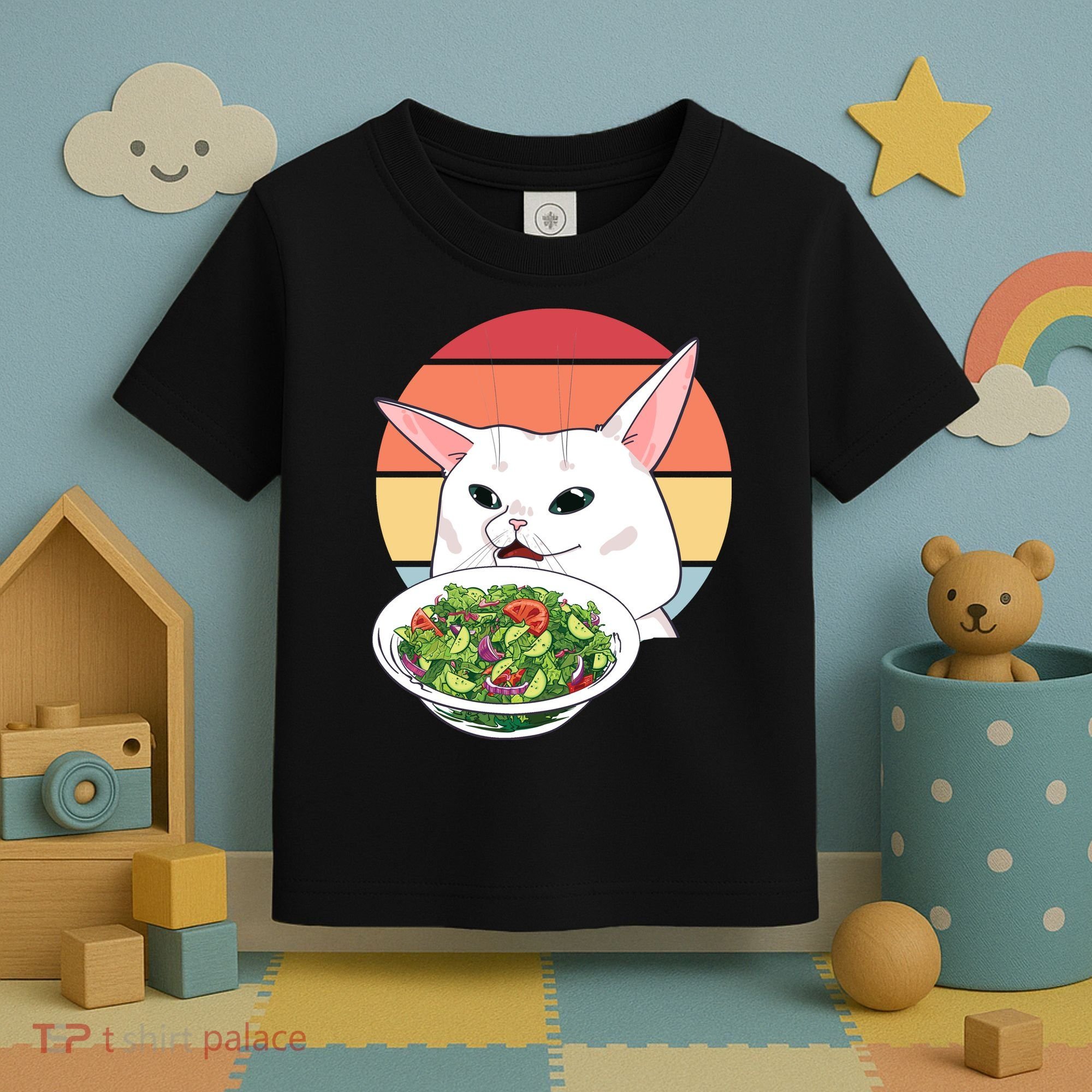Retro Confused Cat At Dinner Table Meme Toddler T-Shirt