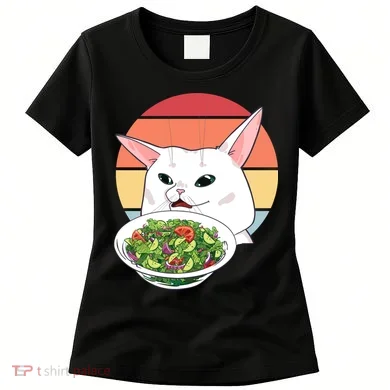 Retro Confused Cat At Dinner Table Meme Women's T-Shirt