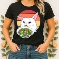 Retro Confused Cat At Dinner Table Meme Women's T-Shirt thumb 2