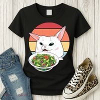 Retro Confused Cat At Dinner Table Meme Women's T-Shirt thumb 3