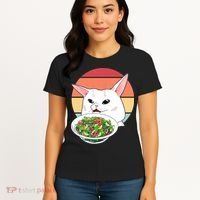 Retro Confused Cat At Dinner Table Meme Women's T-Shirt thumb 4