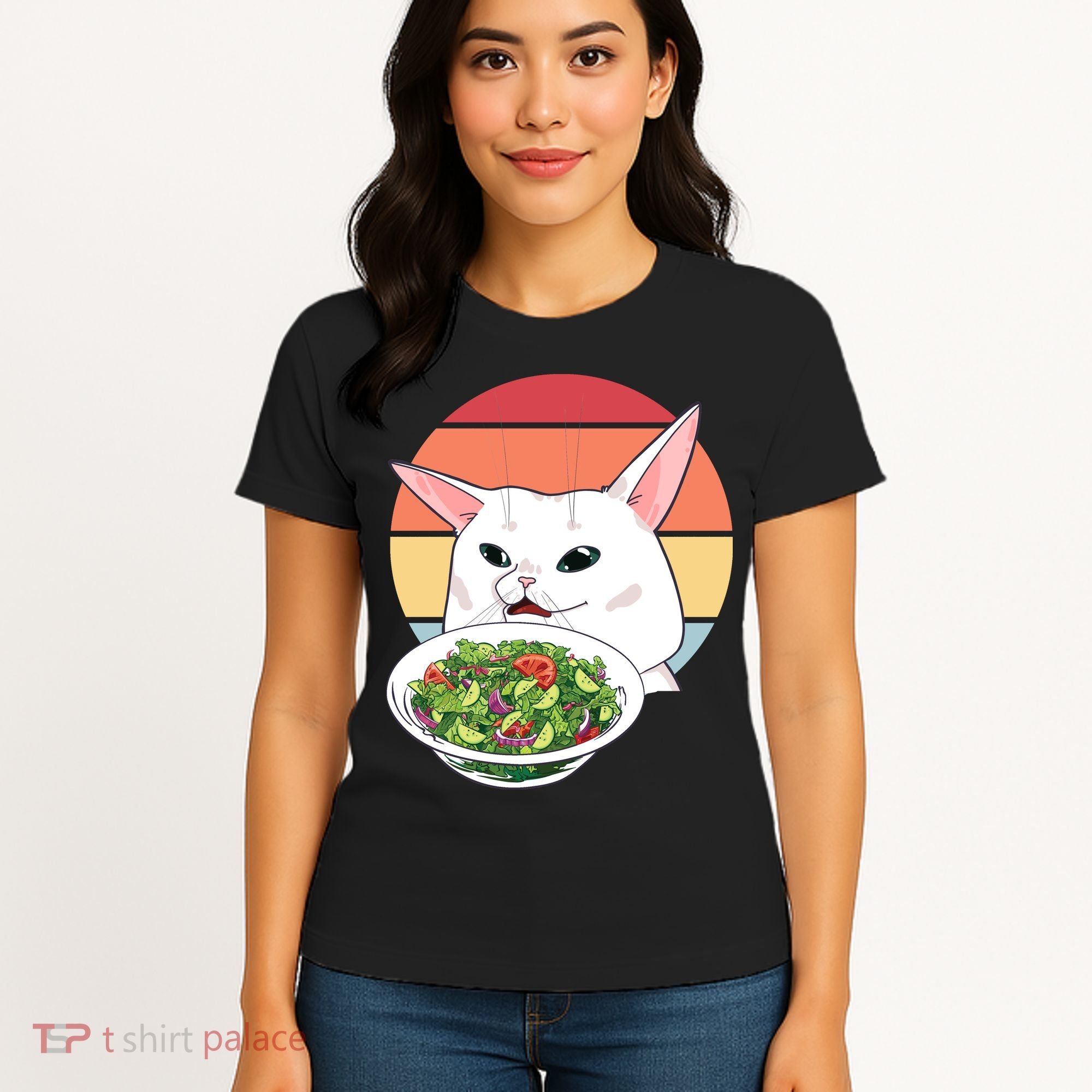 Retro Confused Cat At Dinner Table Meme Women's T-Shirt