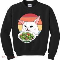 Retro Confused Cat At Dinner Table Meme Kids Sweatshirt thumb 0
