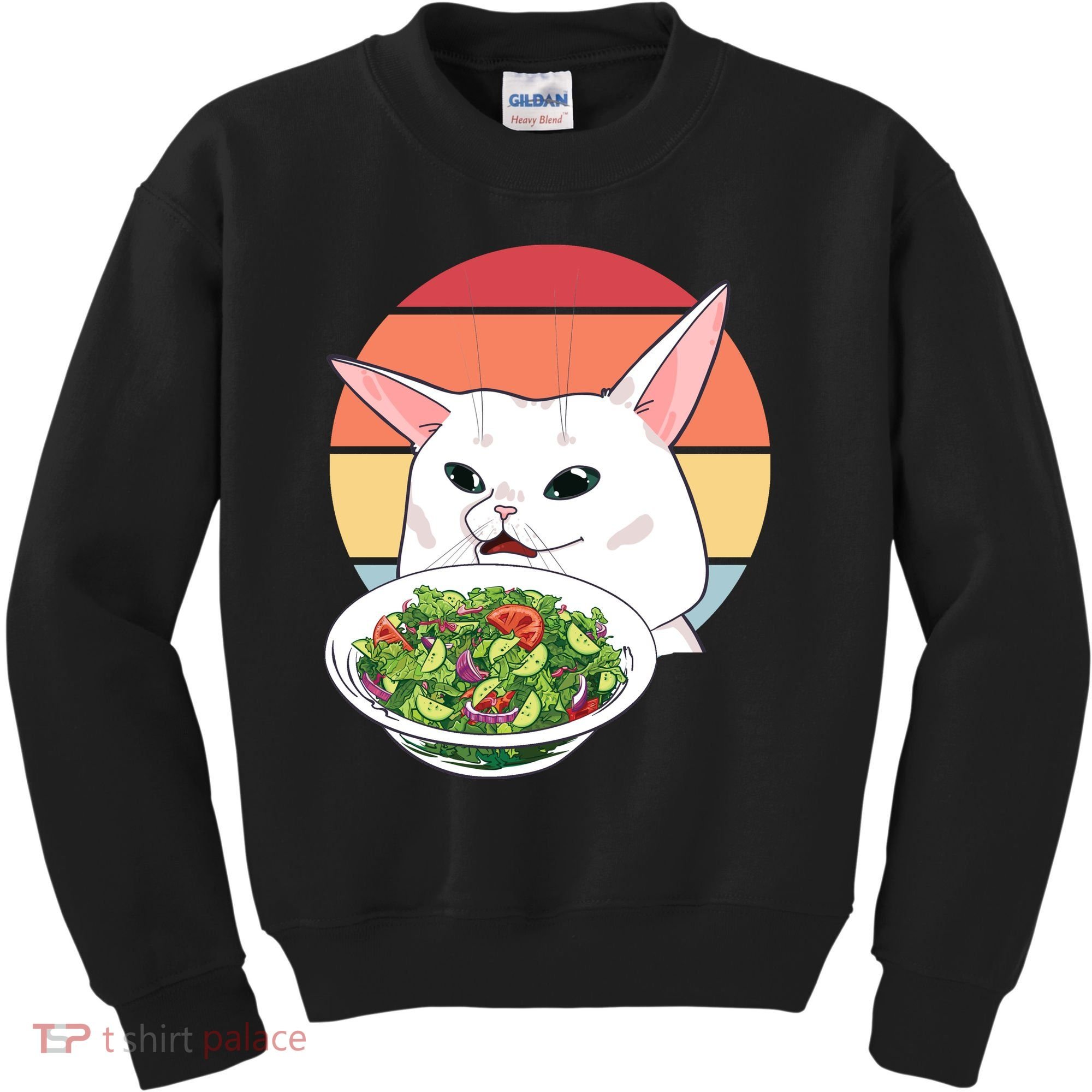 Retro Confused Cat At Dinner Table Meme Kids Sweatshirt