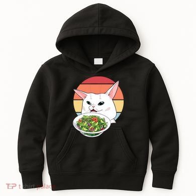 Retro Confused Cat At Dinner Table Meme Kids Hoodie