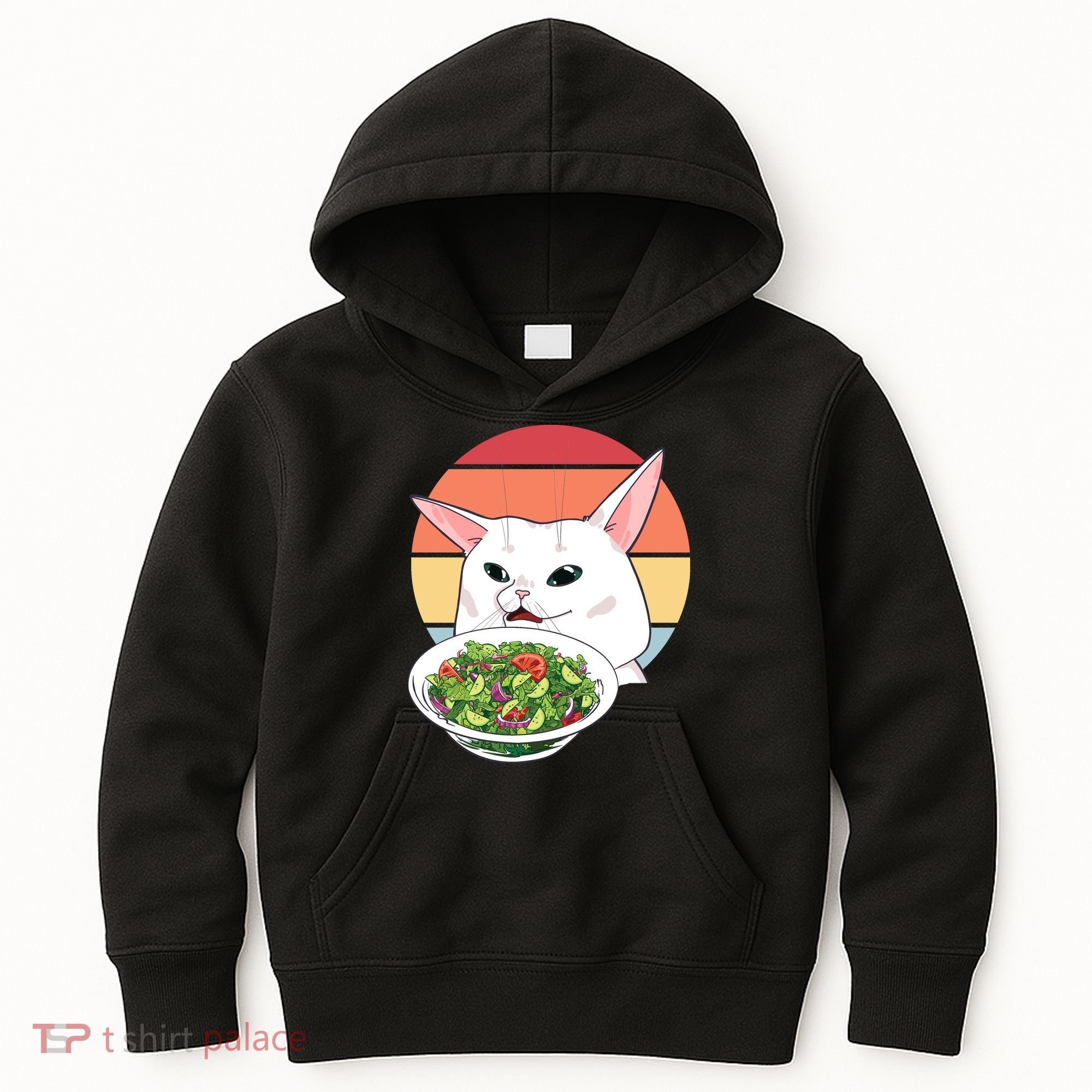 Retro Confused Cat At Dinner Table Meme Kids Hoodie
