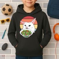 Retro Confused Cat At Dinner Table Meme Kids Hoodie thumb 2
