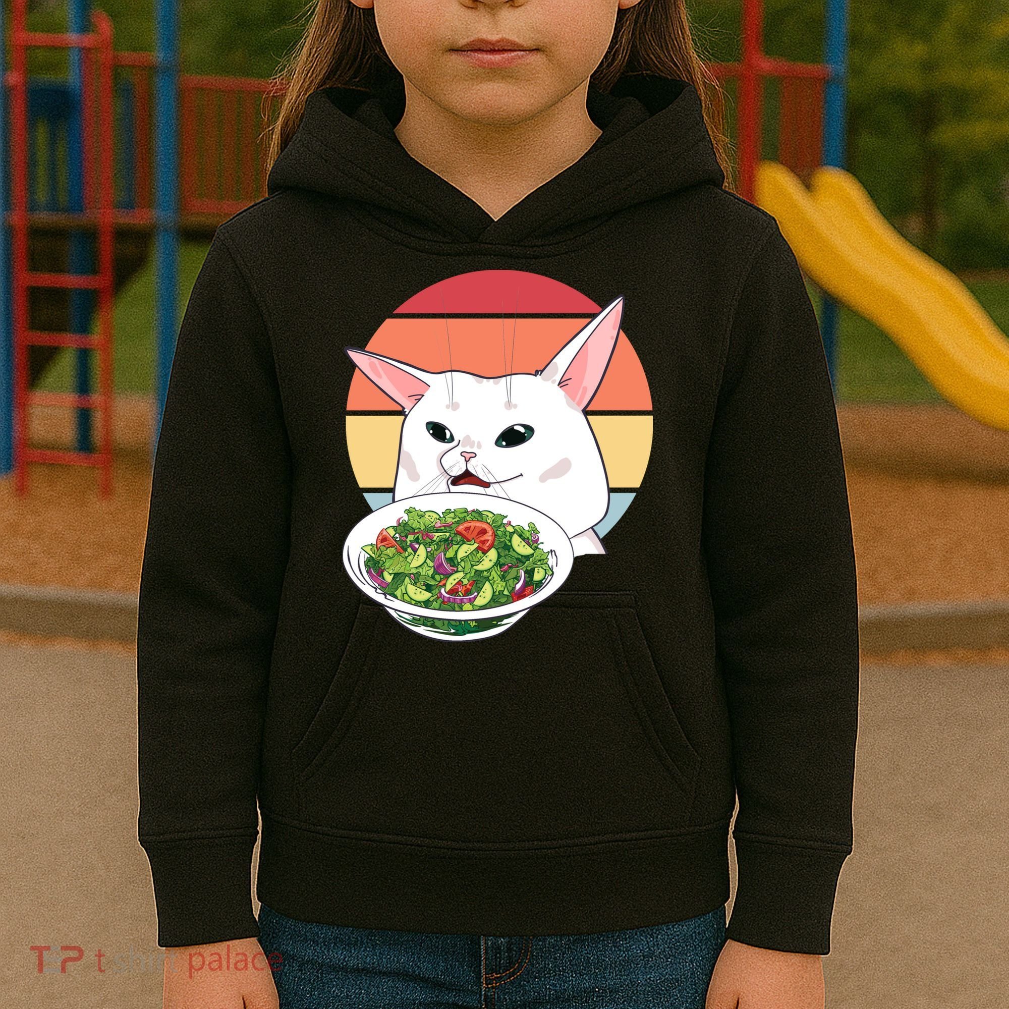 Retro Confused Cat At Dinner Table Meme Kids Hoodie