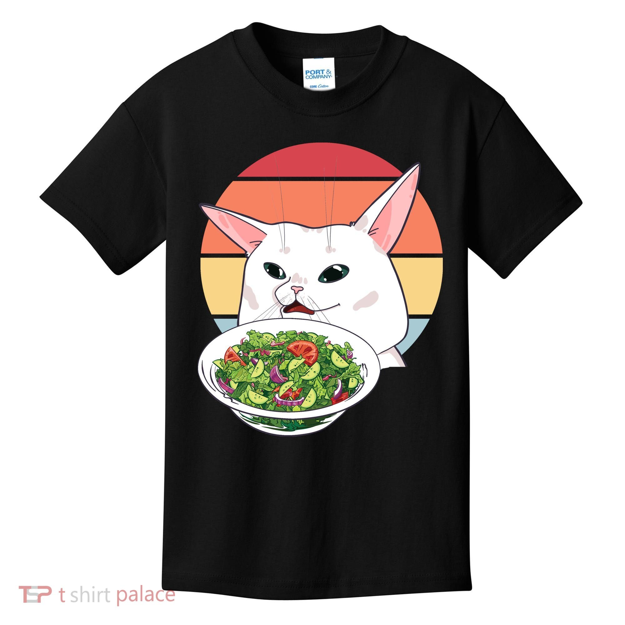 Retro Confused Cat At Dinner Table Meme Kids T-Shirt
