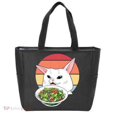 Retro Confused Cat At Dinner Table Meme Tote Bag