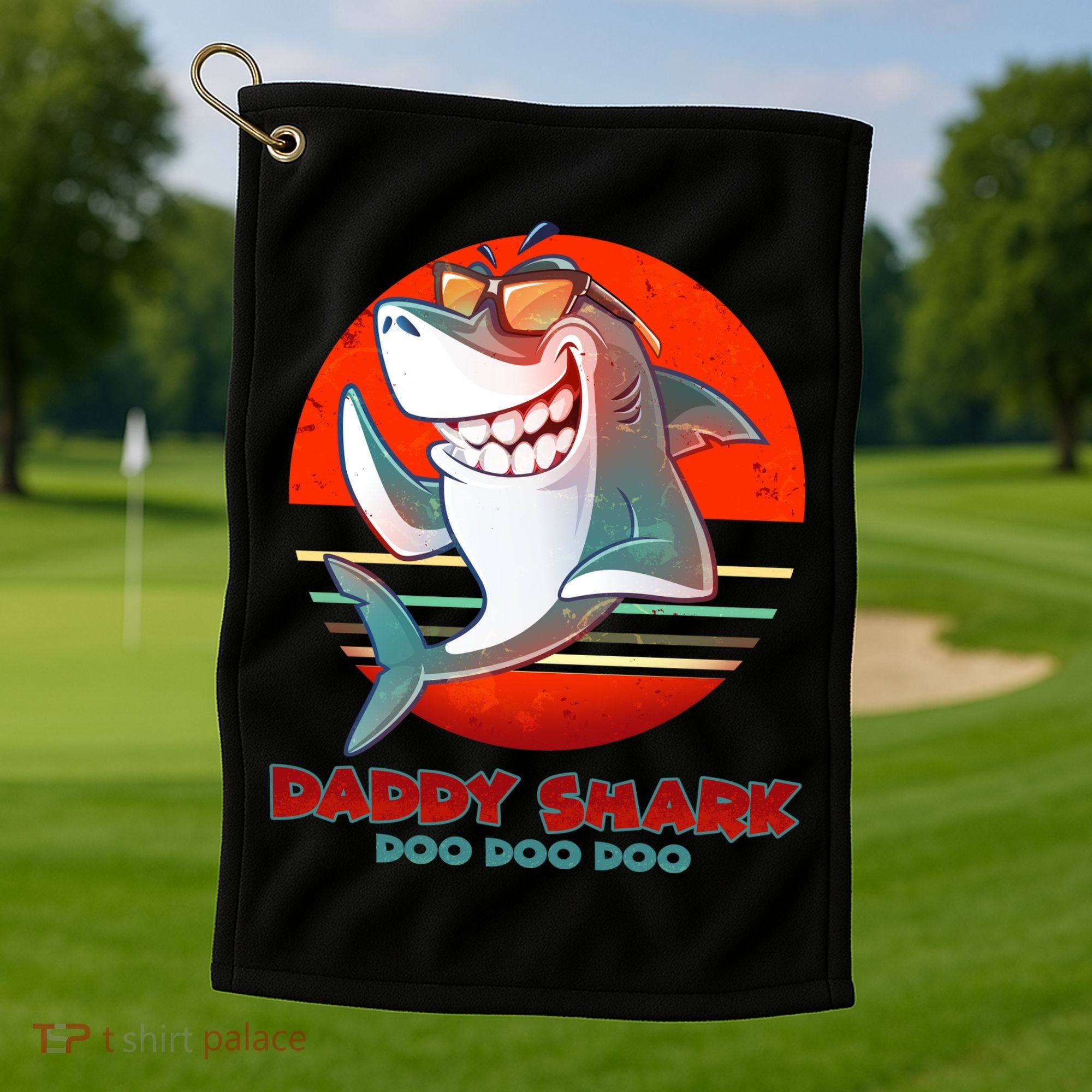 Retro Daddy Shark Doo Doo Doo Golf Towel