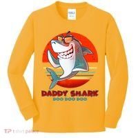 Retro Daddy Shark Doo Doo Doo Kids Long Sleeve Shirt thumb 0