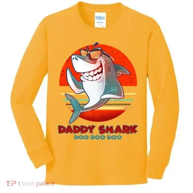 Retro Daddy Shark Doo Doo Doo Kids Long Sleeve Shirt
