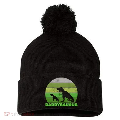 Retro Daddysaurus  Pom Pom 12in Knit Beanie