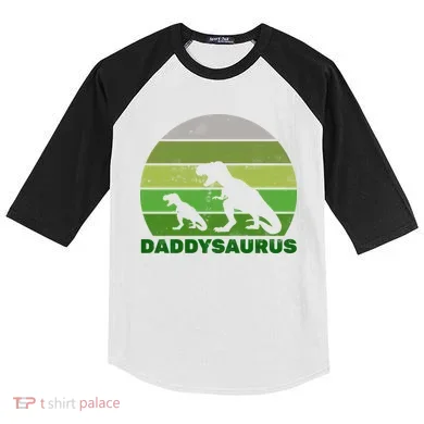 Retro Daddysaurus  Kids Colorblock Raglan Jersey