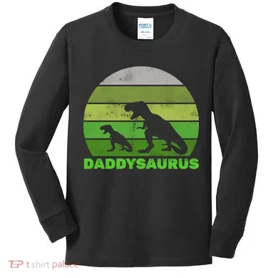 Retro Daddysaurus Kids Long Sleeve Shirt