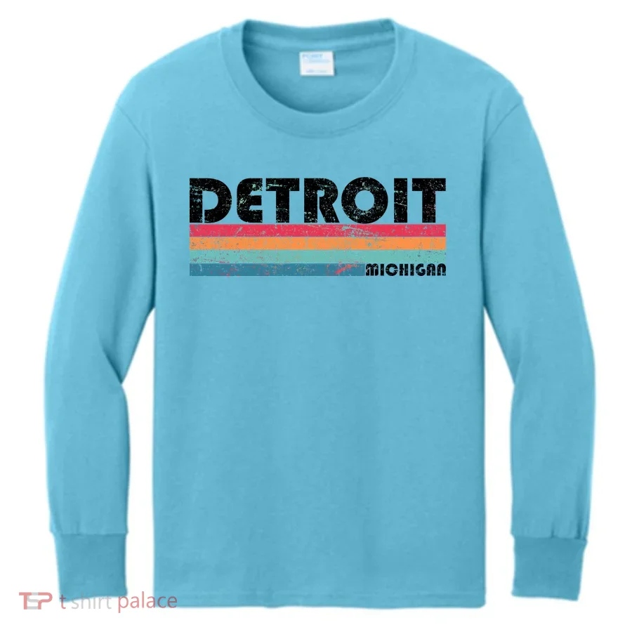 Retro Detroit Michigan Kids Long Sleeve Shirt
