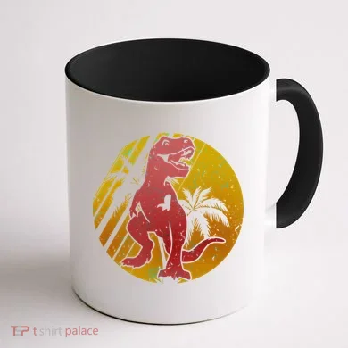 Retro Dinosaur Sunset Coffee Mug back
