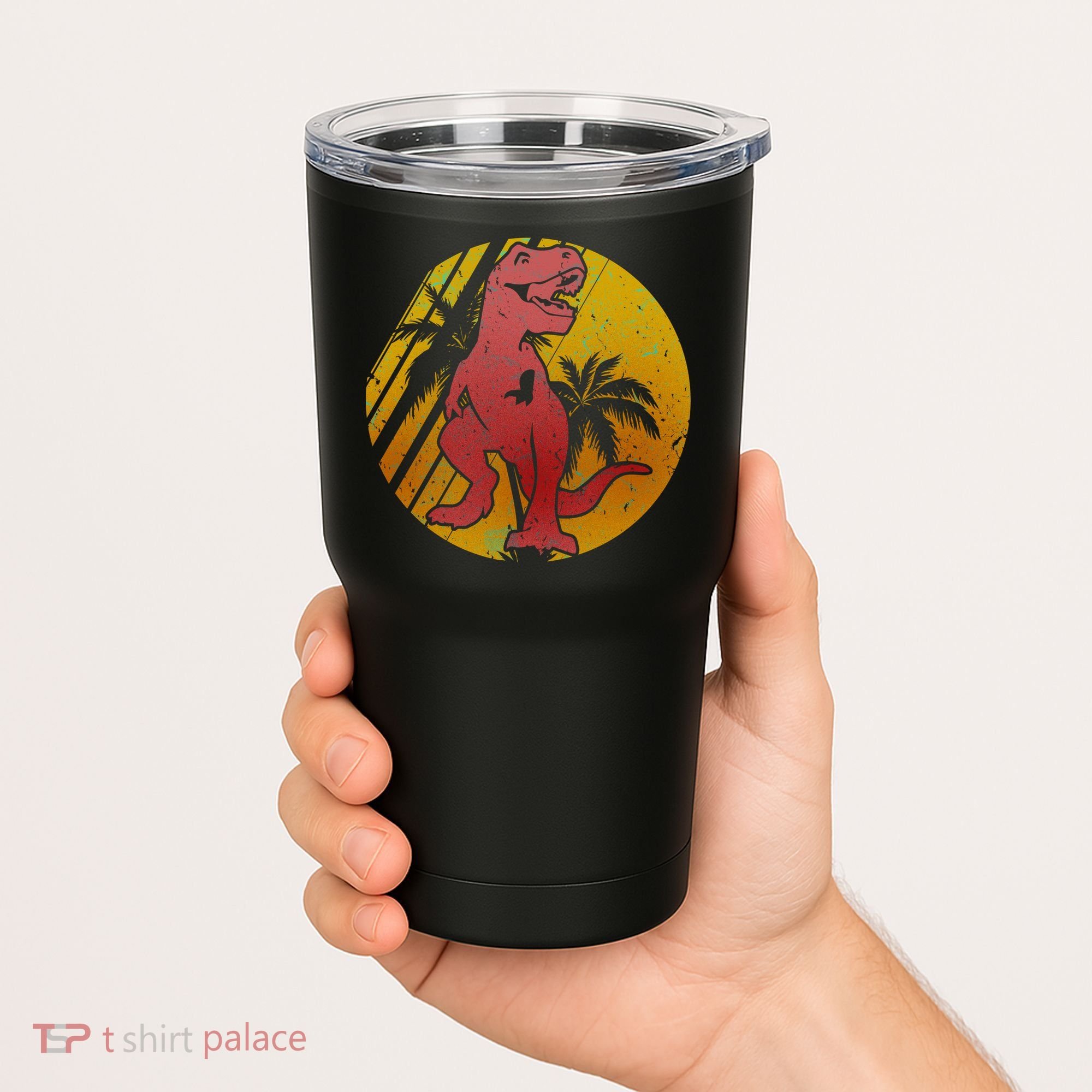Retro Dinosaur Sunset Tumbler