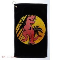 Retro Dinosaur Sunset Golf Towel thumb 0