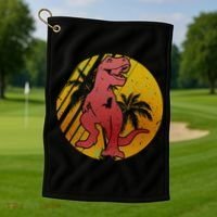 Retro Dinosaur Sunset Golf Towel thumb 1