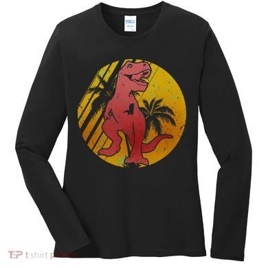 Retro Dinosaur Sunset Women's Long Sleeve Shirt