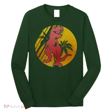 Retro Dinosaur Sunset Long Sleeve Shirt