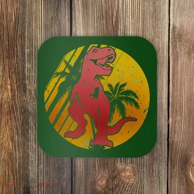 Retro Dinosaur Sunset Coaster