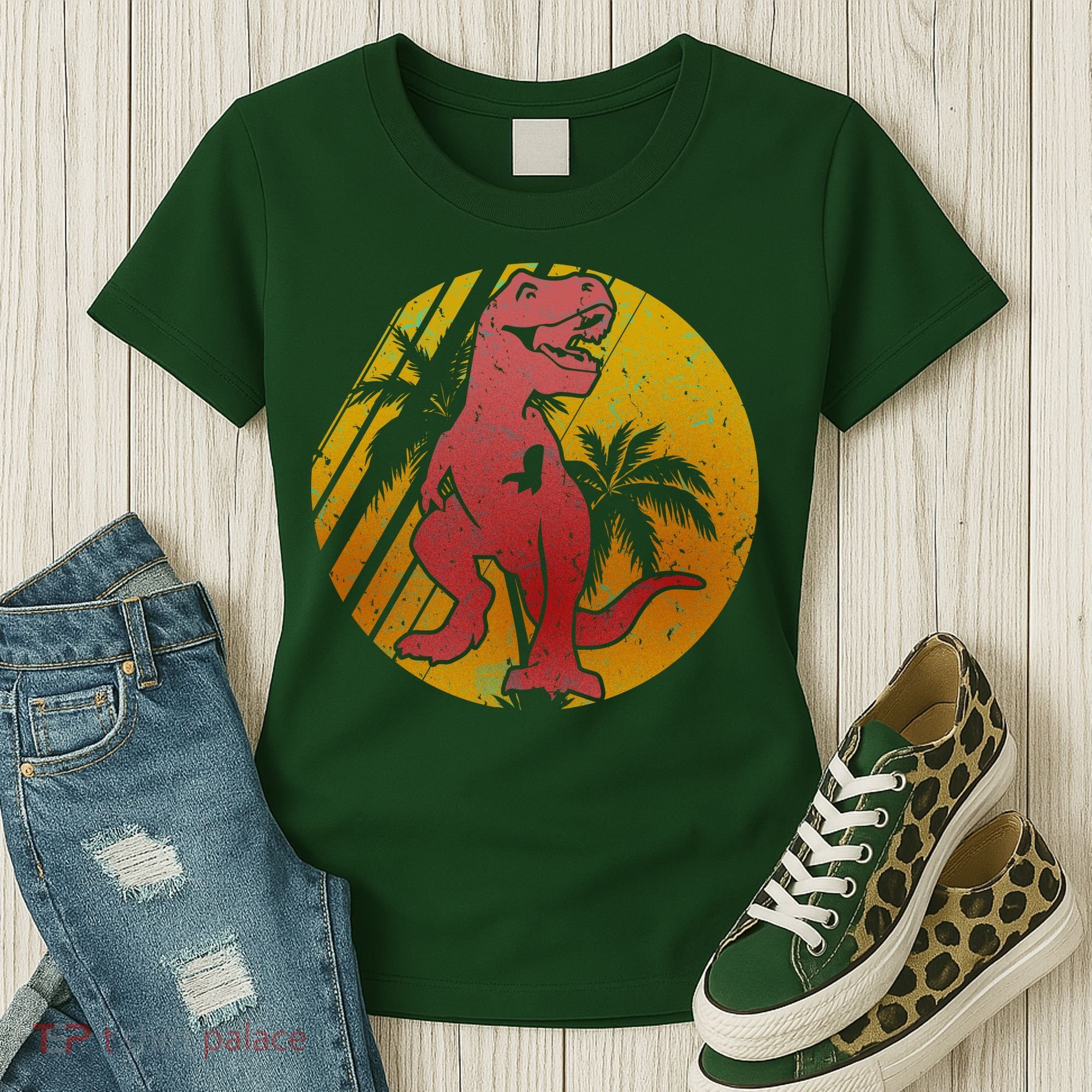 Retro Dinosaur Sunset Women's T-Shirt