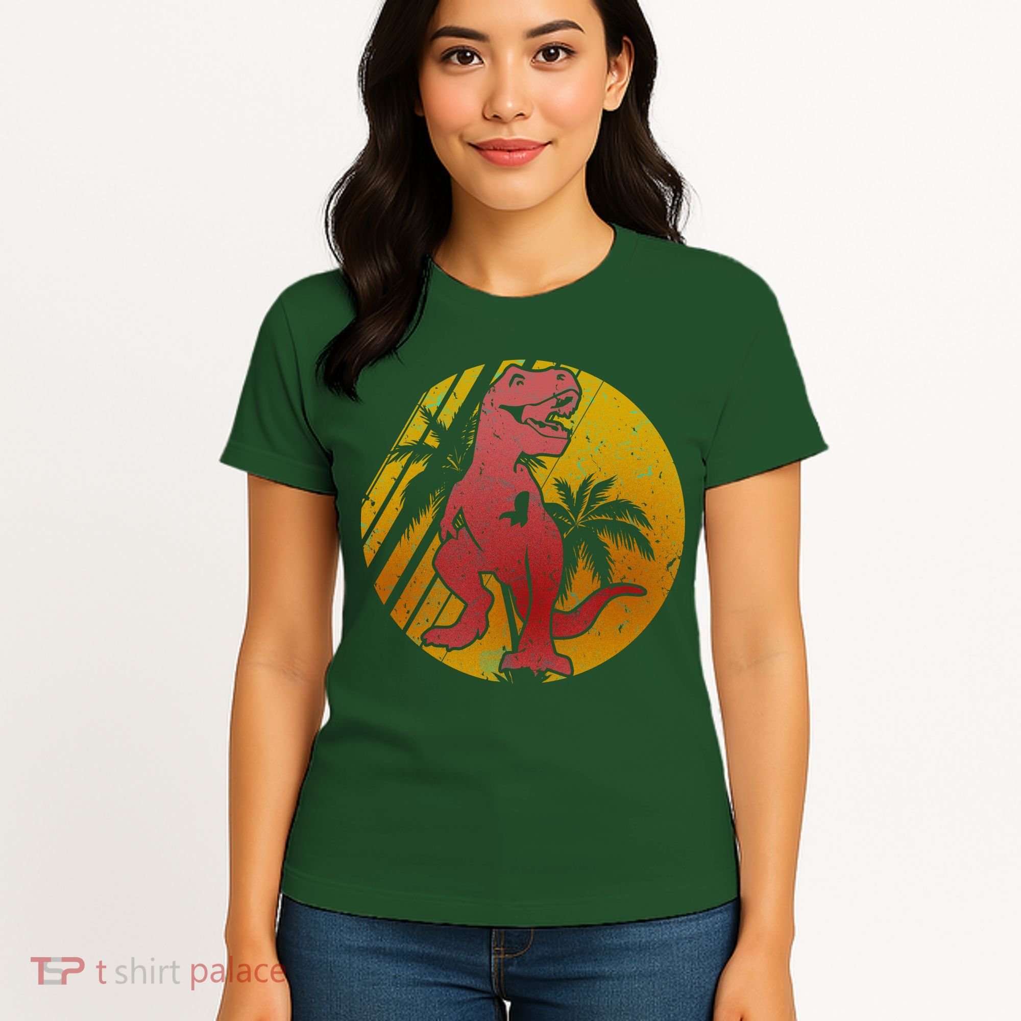 Retro Dinosaur Sunset Women's T-Shirt