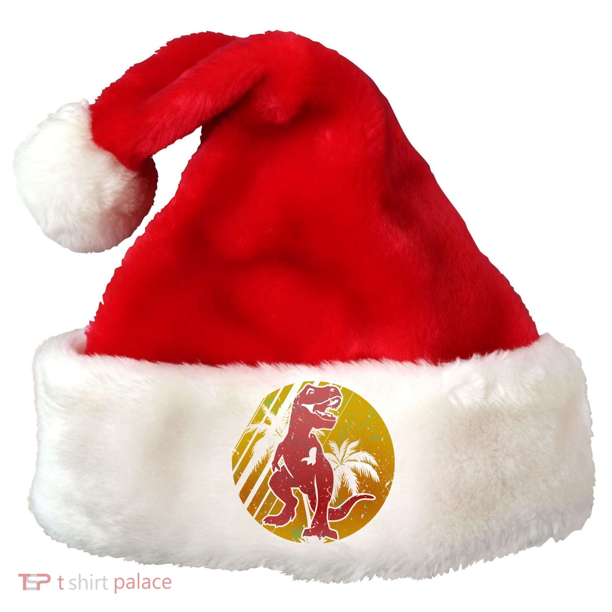 Retro Dinosaur Sunset Santa Hat