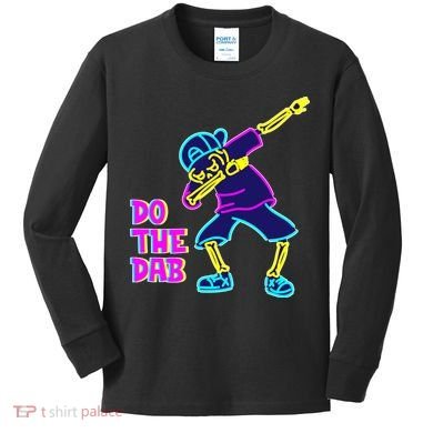 Retro Do the Dab Neon Skeleton Kids Long Sleeve Shirt