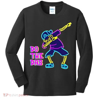 Retro Do the Dab Neon Skeleton Kids Long Sleeve Shirt