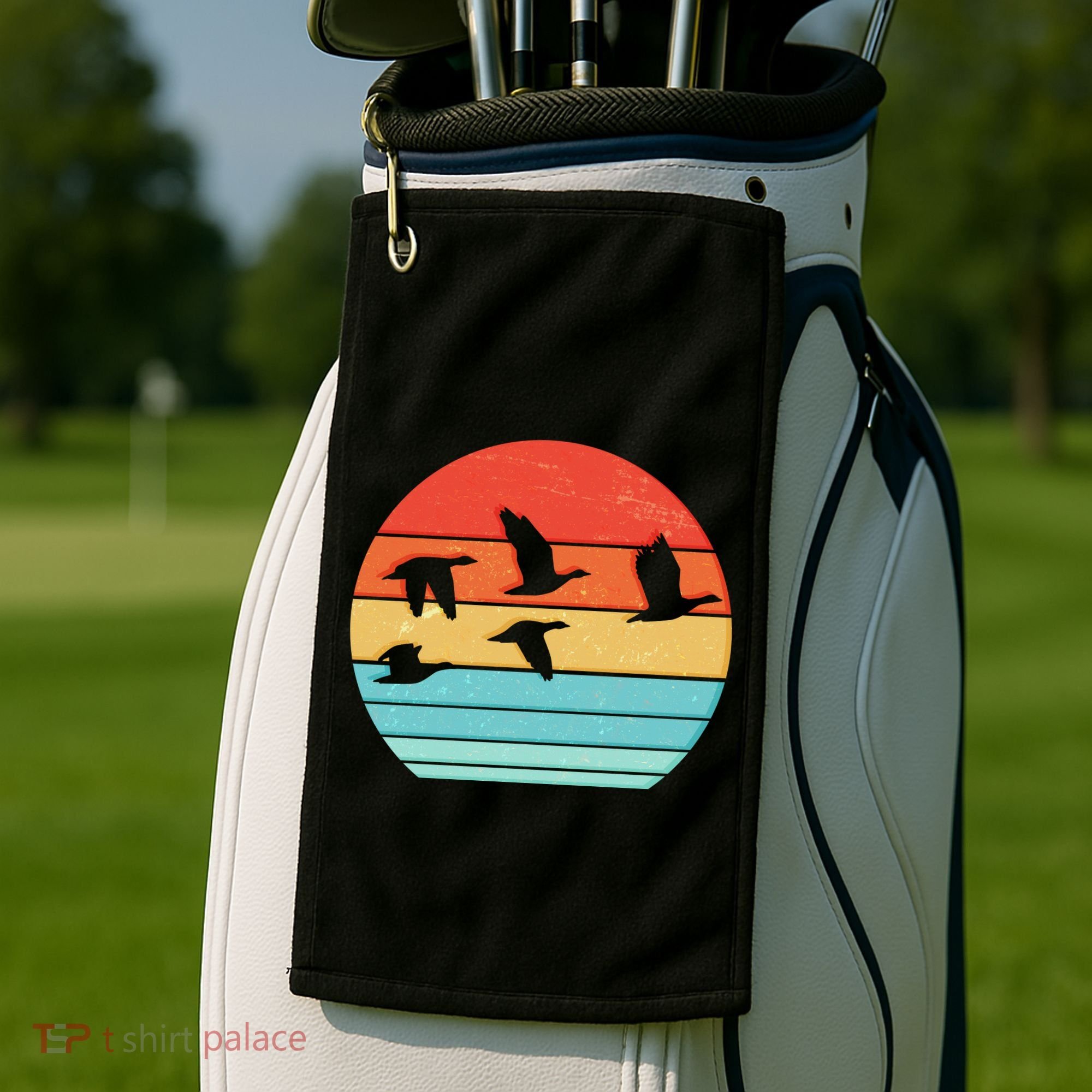 Retro Duck Hunting Sunset Golf Towel