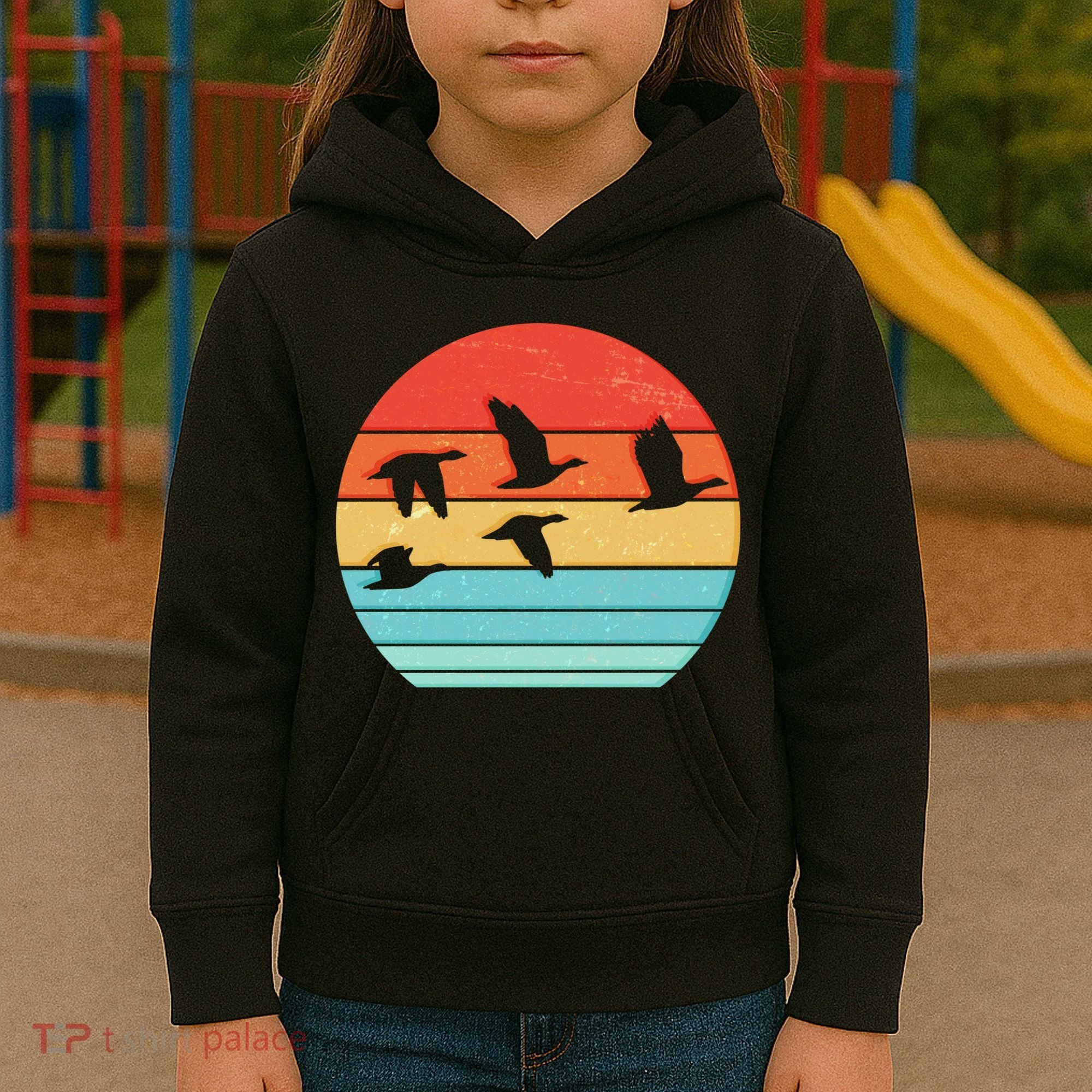 Retro Duck Hunting Sunset Kids Hoodie