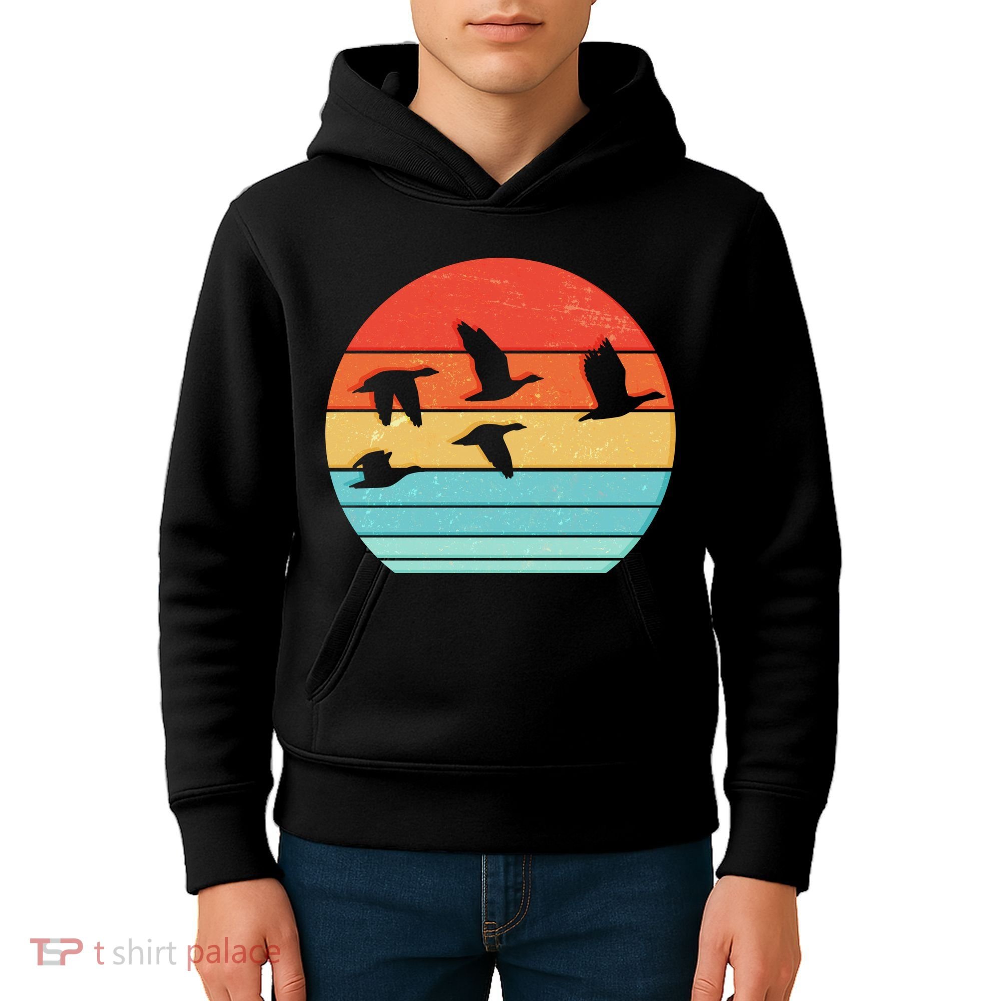 Retro Duck Hunting Sunset Kids Hoodie